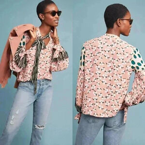 Anthropologie Bl-nk London Velia Neck-Tie Blouse in Pink Size XS NWT $128